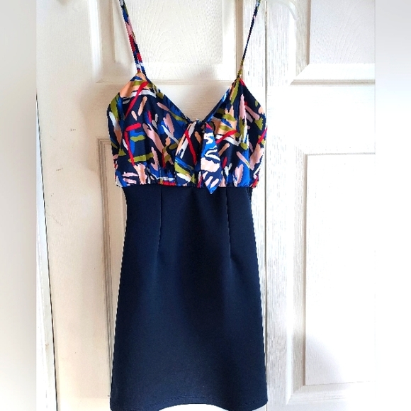Forever 21 Party Going Out Mini Dress Size S Bodycon Strappy Navy Tie Front USA - Picture 1 of 12
